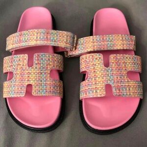 Pink and multi-colored women’s sandals - size 8